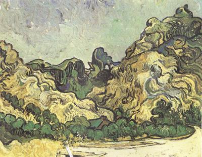 Vincent Van Gogh Mountains at Saint-Remy with Dark Cottage (nn04) oil painting image